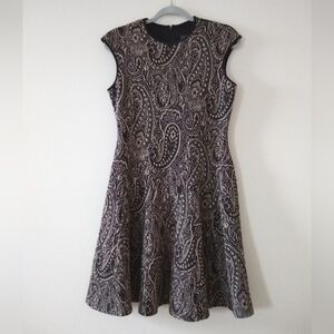 Elegant Black Textured Paisley Fit & Flare Dress by Gabby Skye Sz 4